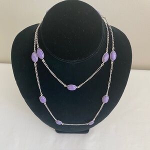 Charoite Gemstone Cabochons Silver Plated Chain Necklace Length 35"